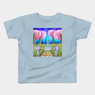 Daffodil Cherry Blossom Fountain Garden of Spring Kids T-Shirt